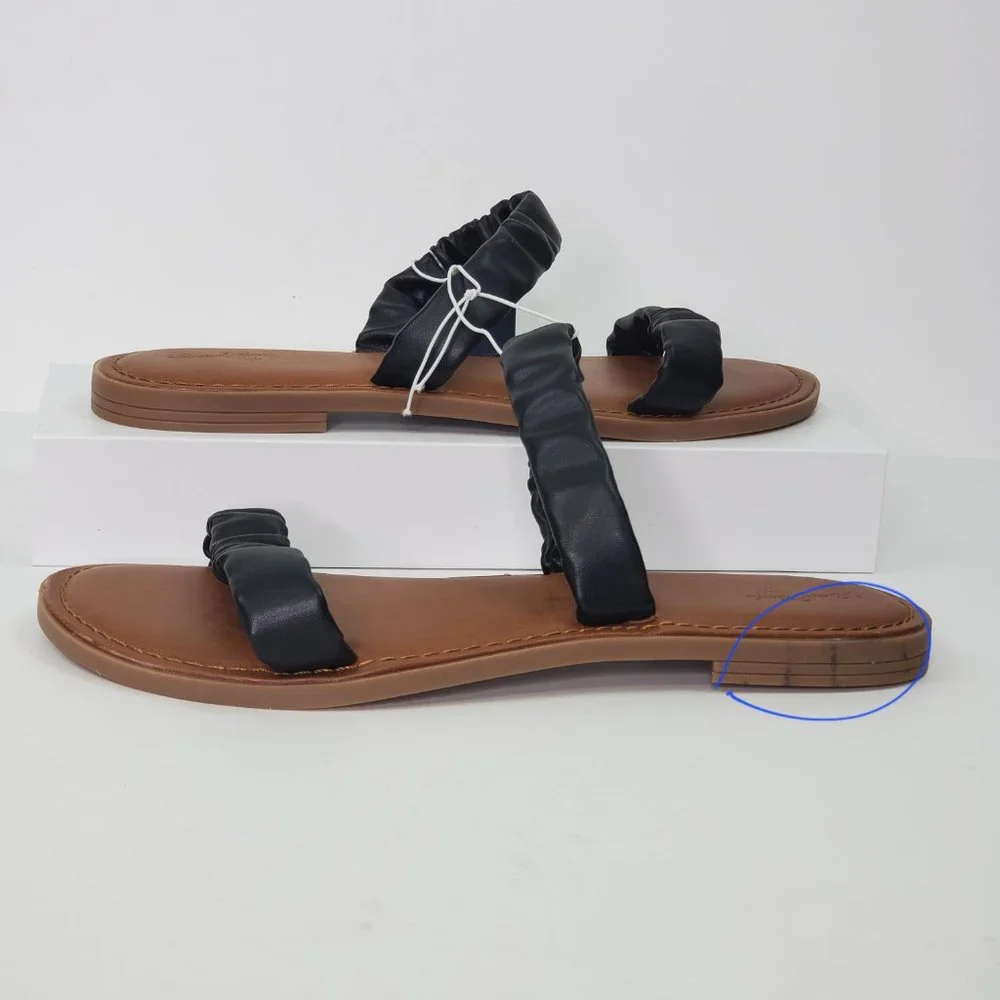 Universal Thread Black Brown Willow Slip-On Slide-On Flat Sandals NWT Size 9 1/2